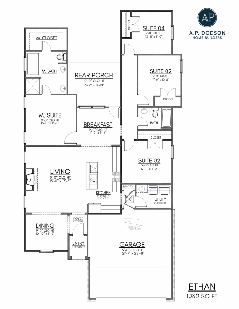 New construction Ethan model home by A.P. Dodson Home Builders in Baton Rouge, featuring a modern farmhouse design with white siding, dark shutters, brick accents, and a two-car garage.